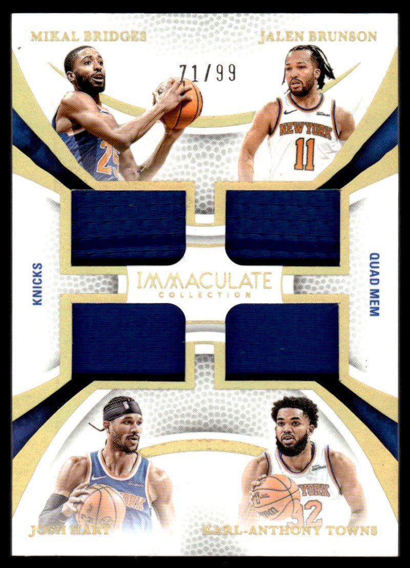 2024-25 Immaculate #IQM-YRK Jalen Brunson/Mikal Bridges/Karl Anthony-Towns/Josh Hart Game-Used Quad Patch /99