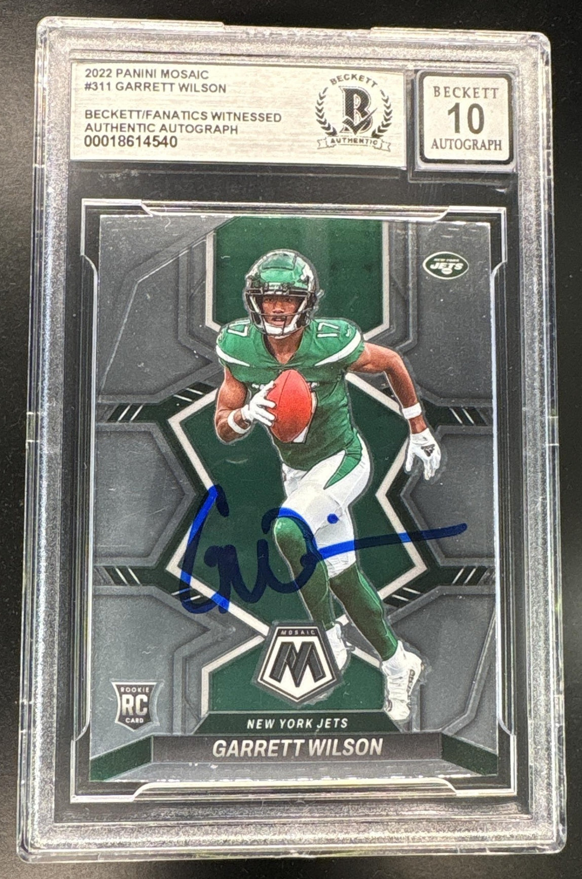 2022 Panini Mosaic Garrett Wilson #311 Rookie Variations Silver RC In-Person Auto BGS Authentic/Witnessed 10