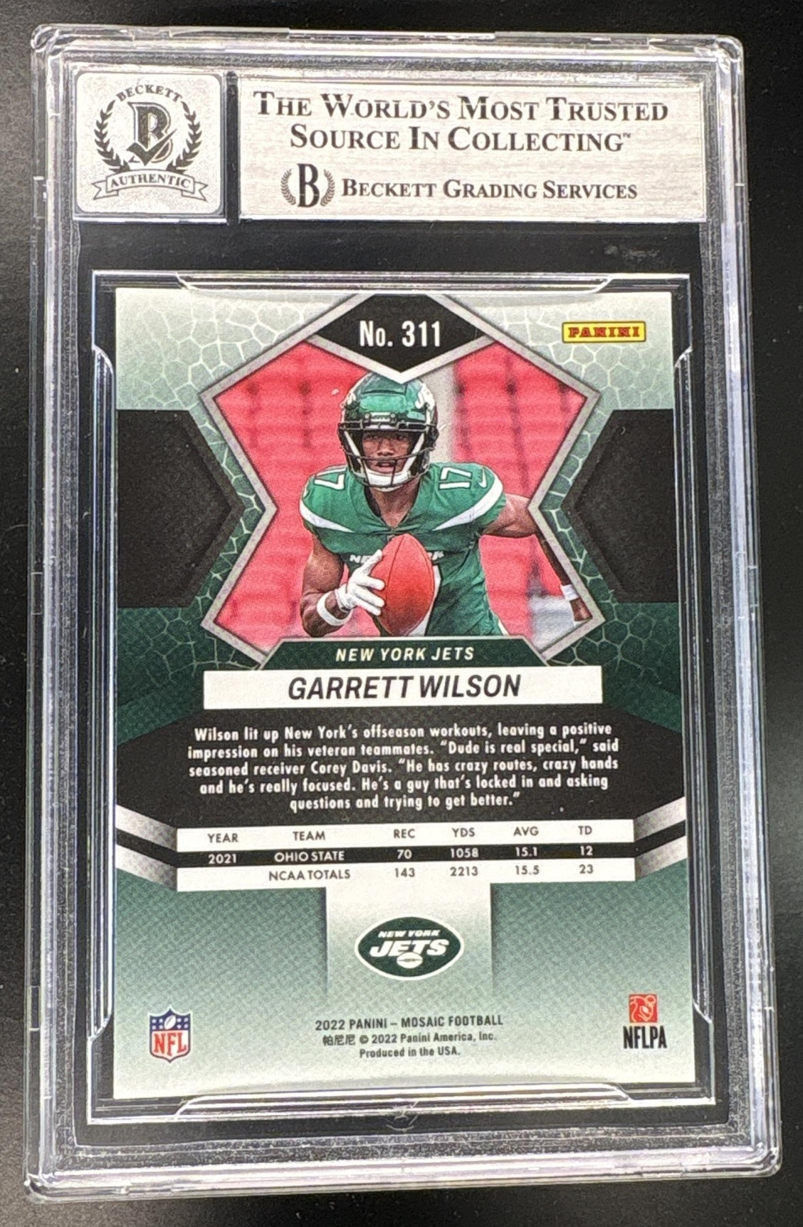 2022 Panini Mosaic Garrett Wilson #311 Rookie Variations Silver RC In-Person Auto BGS Authentic/Witnessed 10