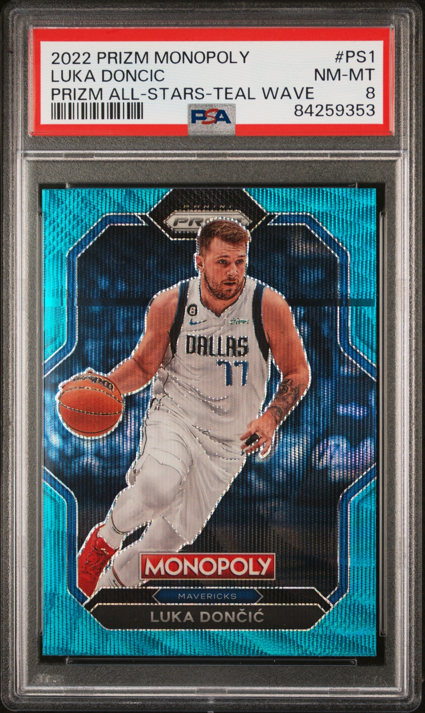 2022 Panini Prizm Monopoly Prizm All-Stars Teal Wave Luka Doncic #PS1 PSA 8