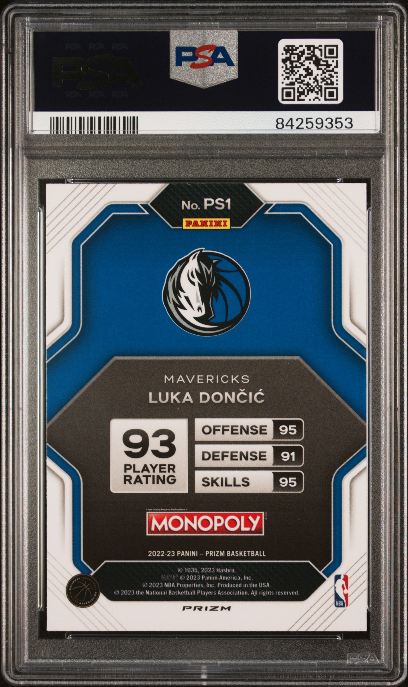 2022 Panini Prizm Monopoly Prizm All-Stars Teal Wave Luka Doncic #PS1 PSA 8
