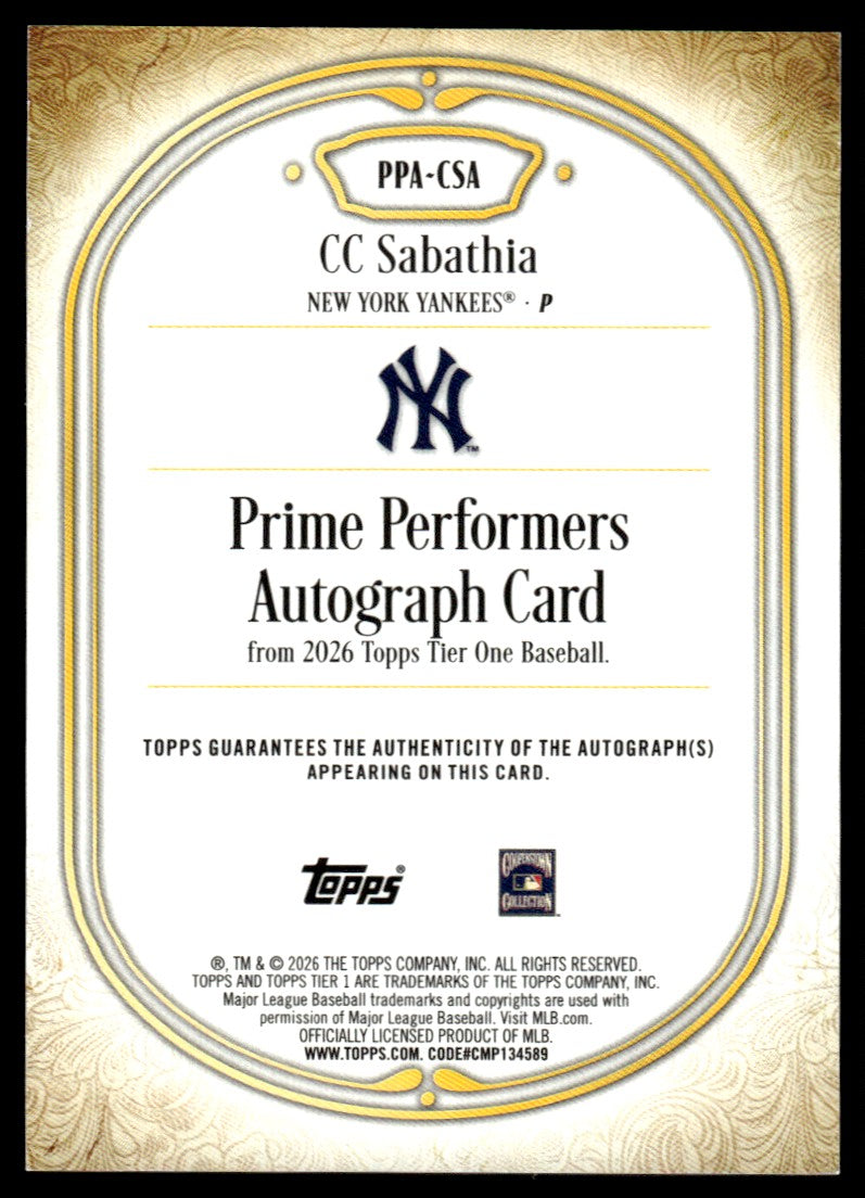 2026 Tier One CC Sabathia Prime Performers Auto /25