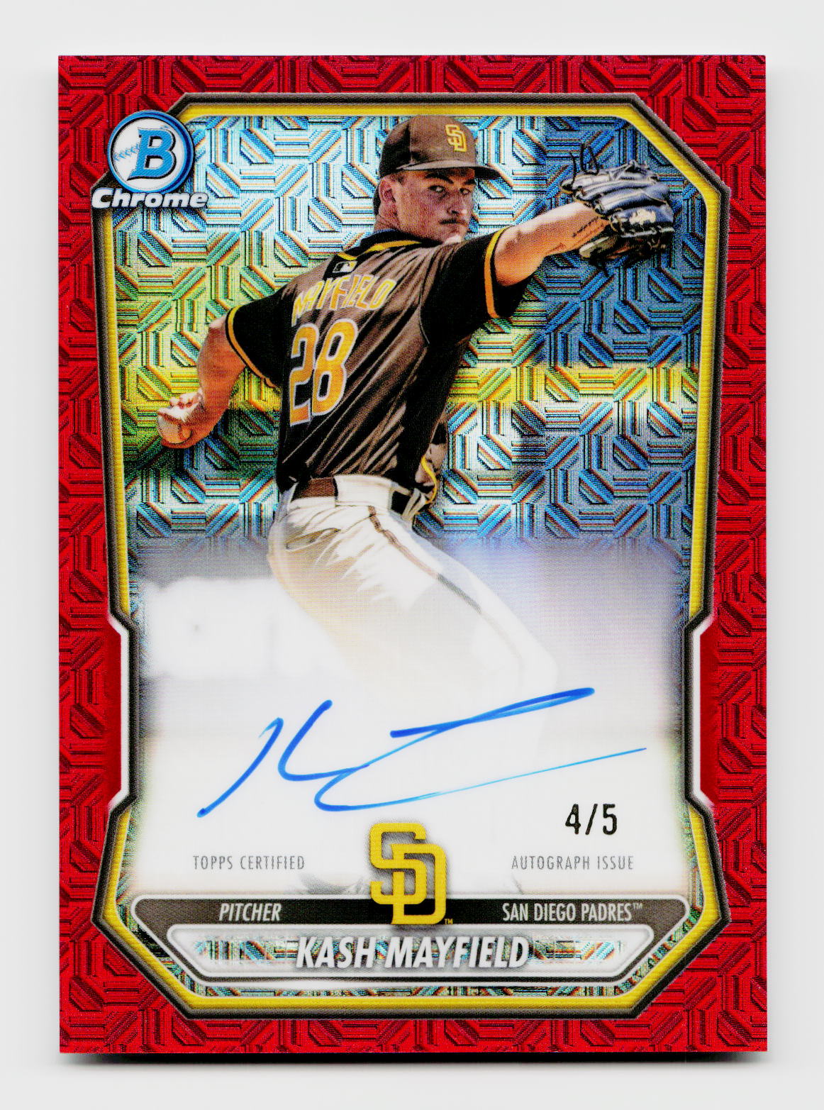 2026 Bowman Chrome #BMA-KM Kash Mayfield Mega Box Red Mojo SSP Auto /5