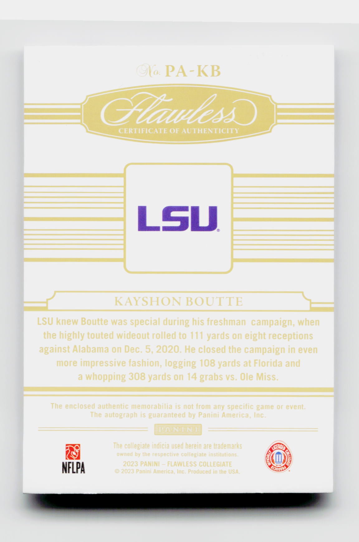 2023 Flawless Kayshon Boutte Rookie Patch Auto /25