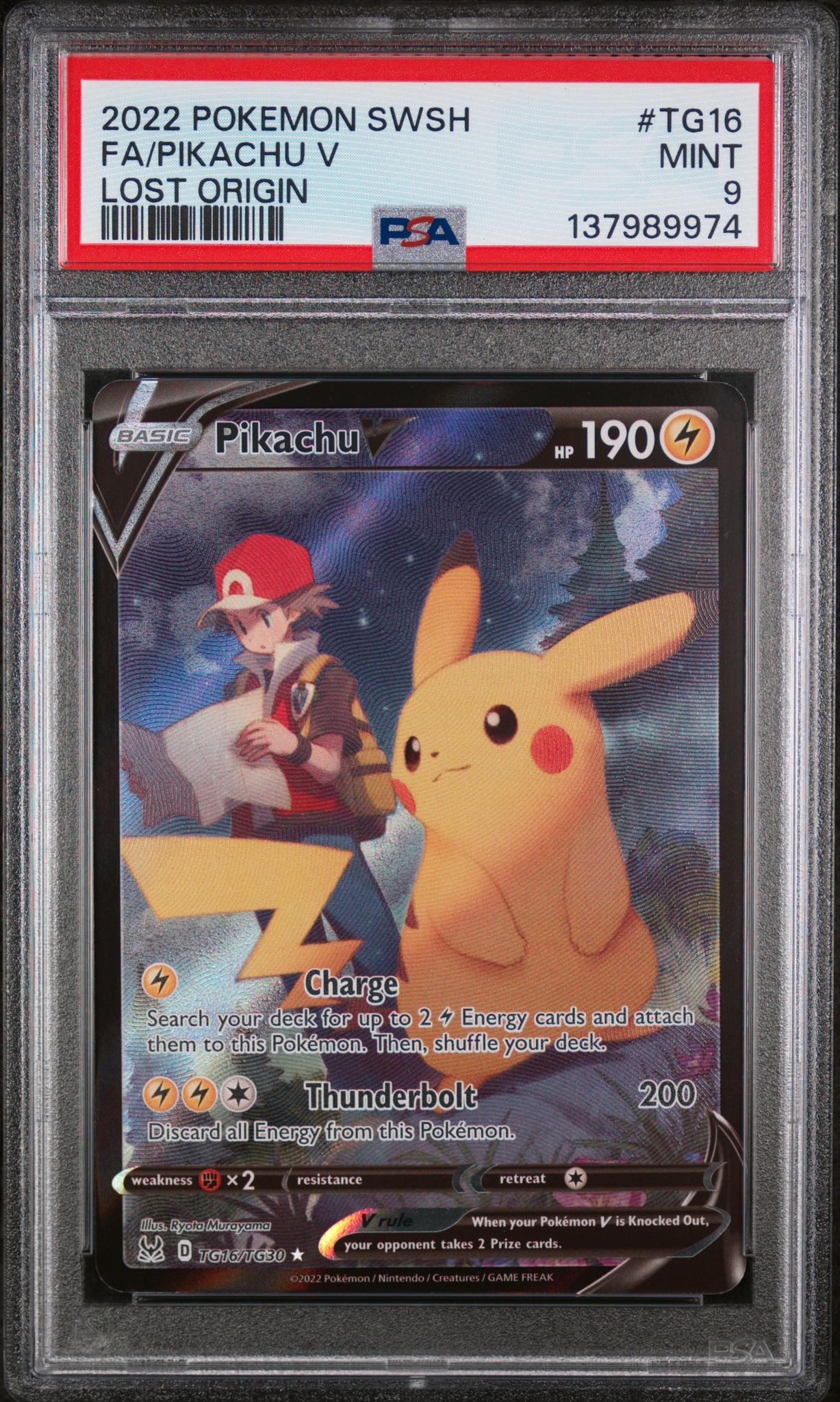 2022 Pokemon Sword and Shield Lost Origin Pikachu V #TG16 PSA 9
