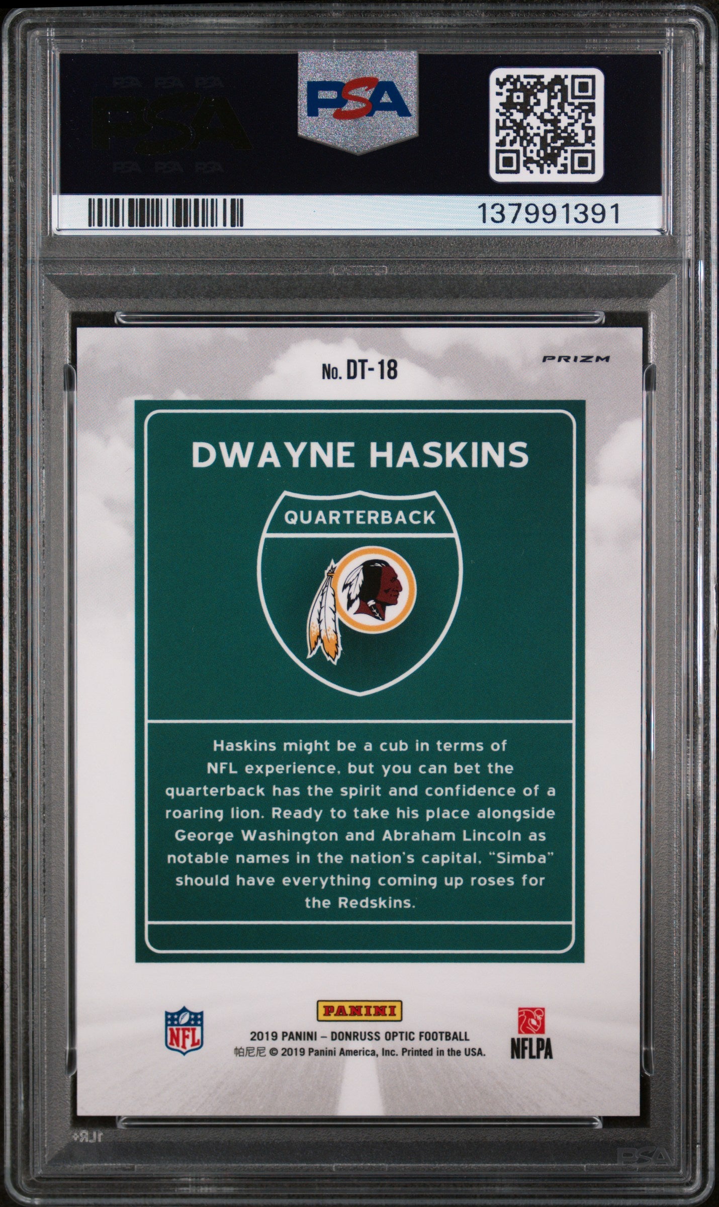 2019 Donruss Optic Downtown Dwayne Haskins #18 PSA 9