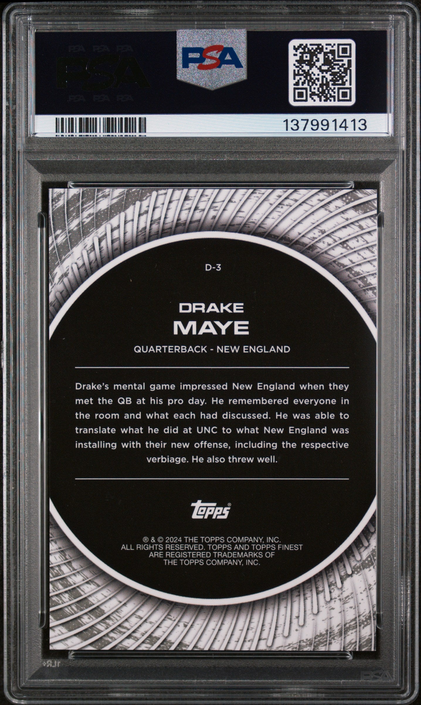 2024 Topps Finest Debut Gold Refractor Drake Maye #D3 /50 PSA 10
