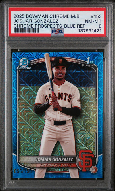 2025 Bowman Chrome Josuar Gonzalez #153 Blue Refractor /150 PSA 8