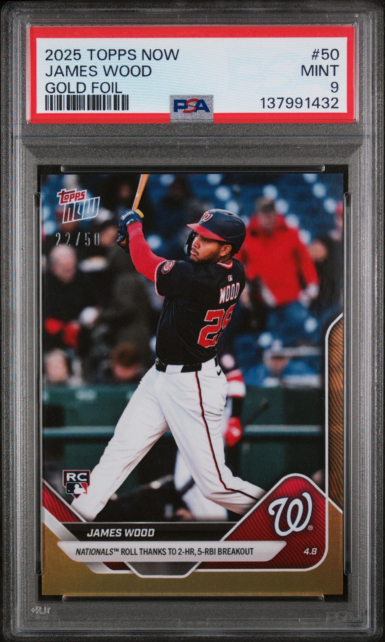 2025 Topps Now Gold Foil James Wood #50 /50 PSA 9