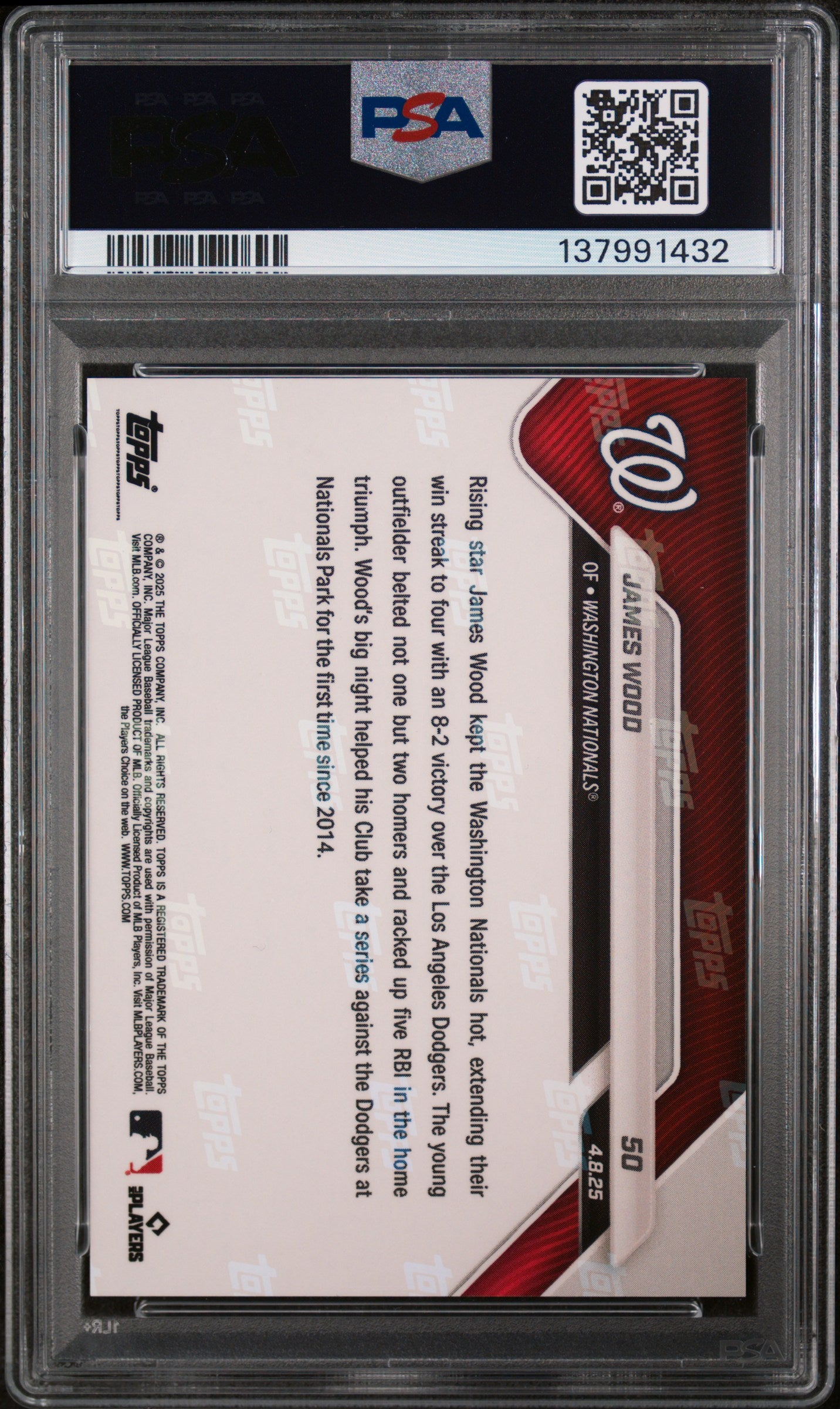2025 Topps Now Gold Foil James Wood #50 /50 PSA 9