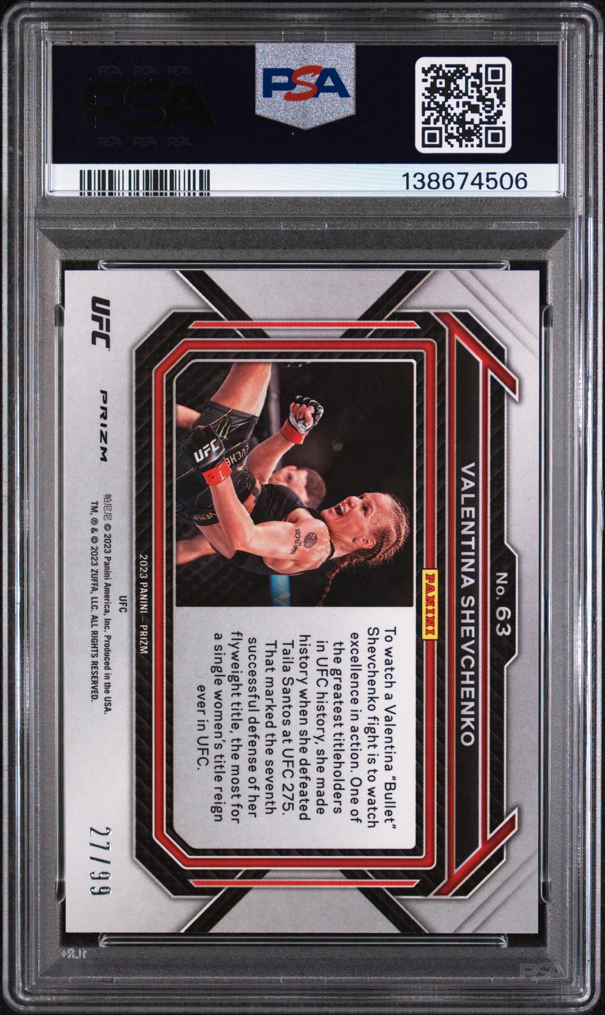 2023 Panini Prizm UFC Under Card Red Valentina Shevchenko #63 /99 PSA 8