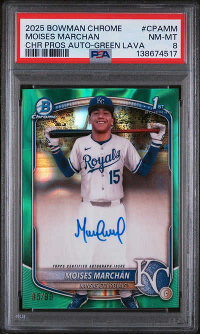 2025 Bowman Chrome Moises Marchan #CPA-MM Green Lava Auto /99 PSA 8