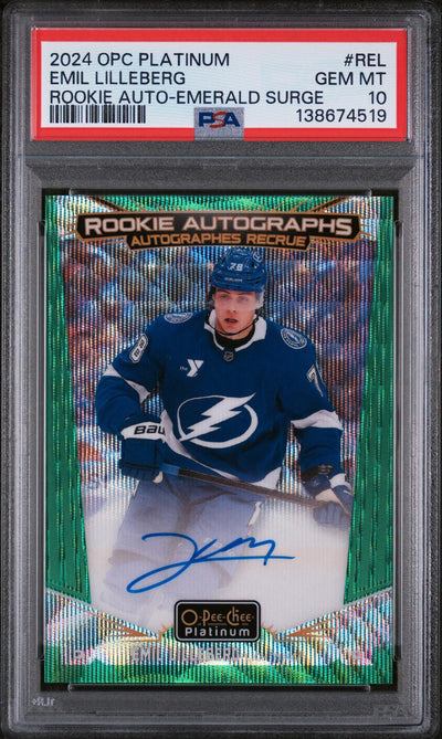 2024-25 O-Pee-Chee Platinum Emil Lilleberg Rookie Auto Emerald Surge #R-EL /10 PSA 10