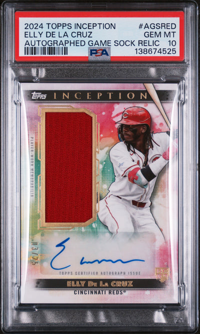 2024 Inception Game Sock Autographs Elly De La Cruz #AGSRED /25 PSA 10