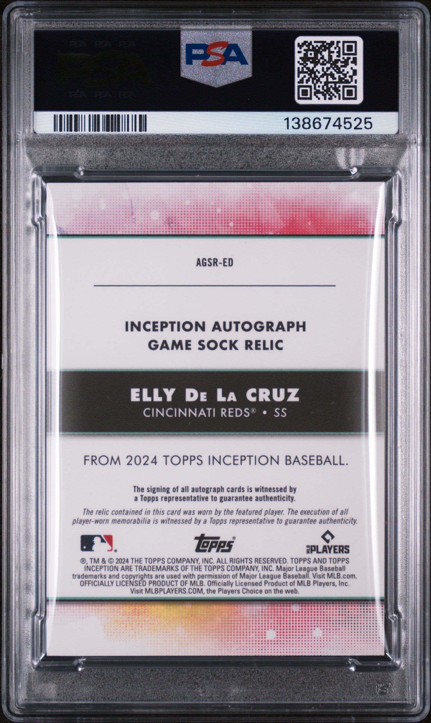 2024 Topps Inception Autographed Game Sock Relic Elly De La Cruz #AGSRED /25 PSA 10