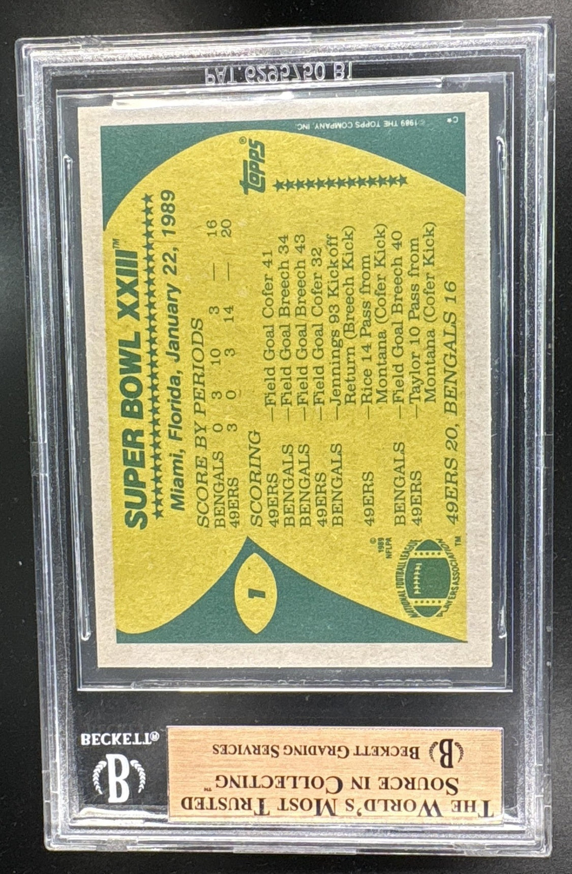 1989 Topps Super Bowl XXIII Joe Montana #1 BGS 9.5