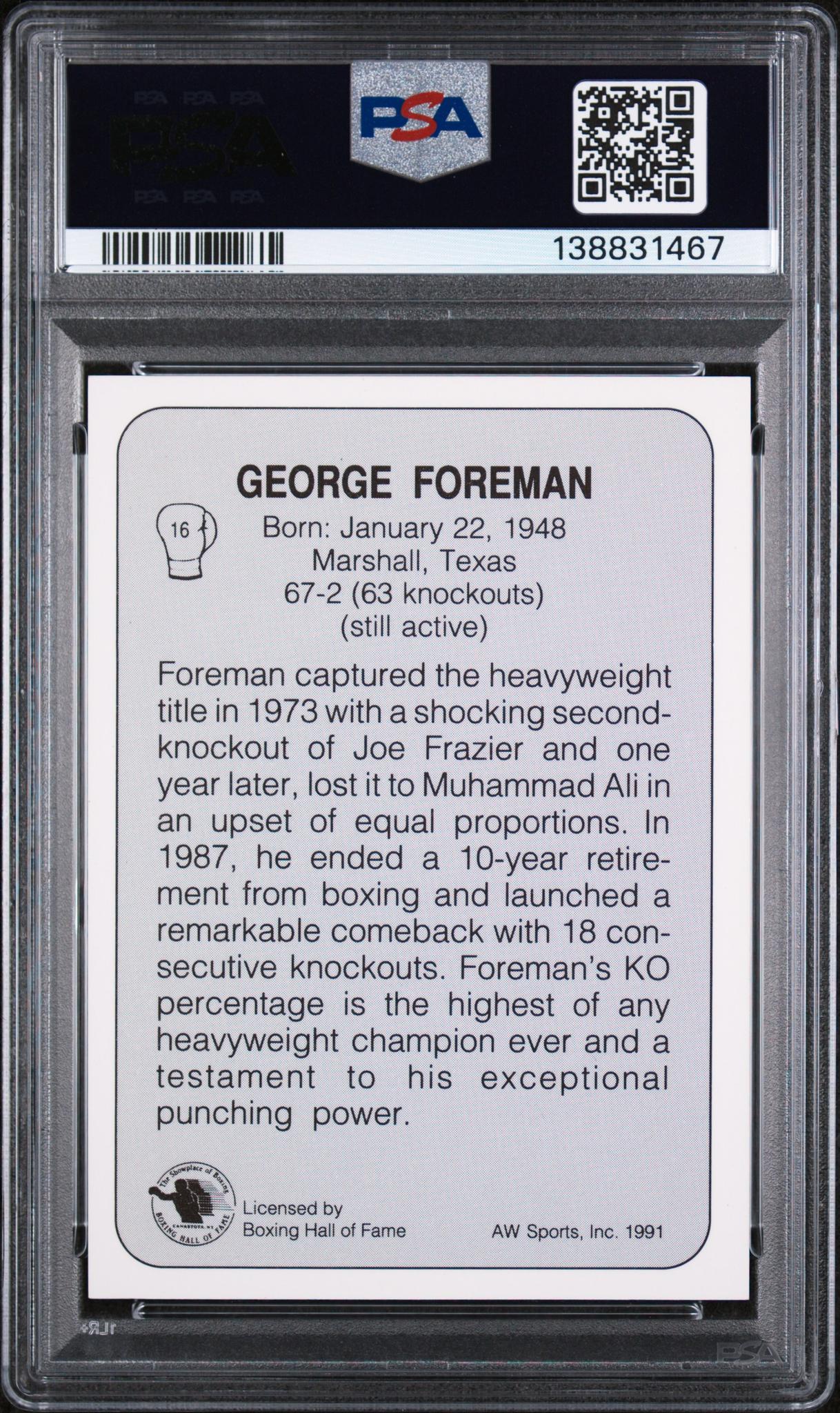 1991 Aw Sports Boxing George Foreman #16 PSA 10