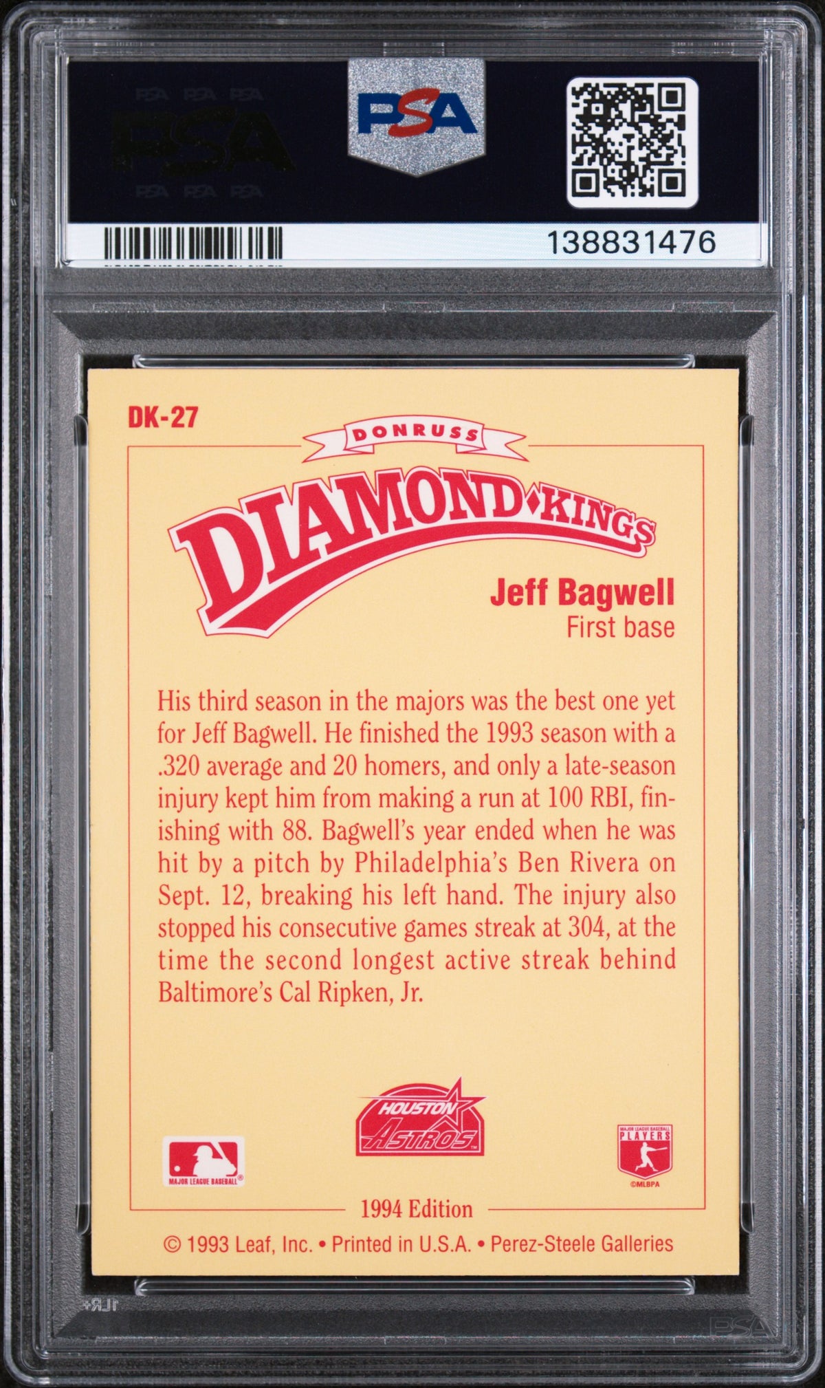 1994 Panini Donruss Diamond Kings Jeff Bagwell #DK27 PSA 8