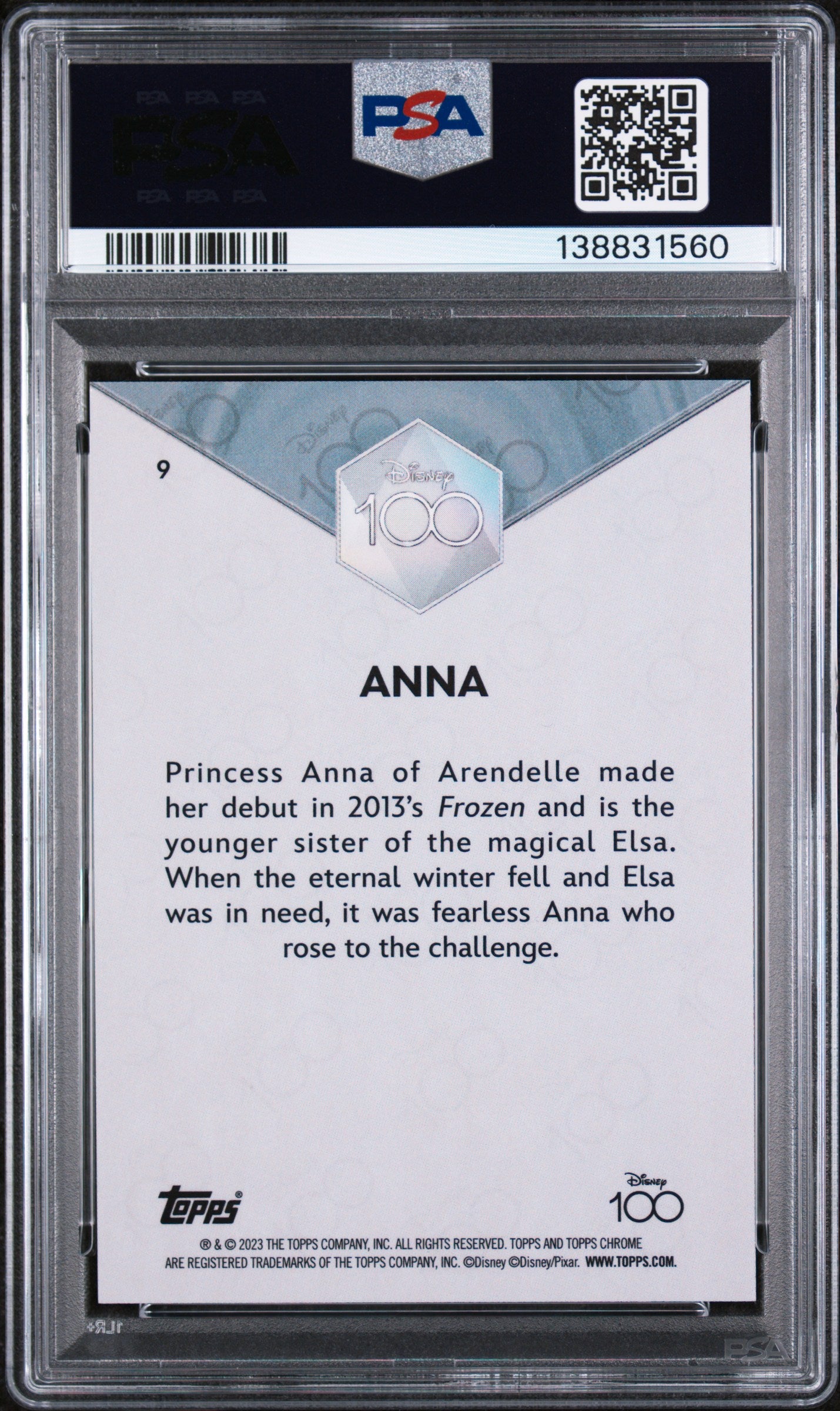 2023 Topps Chrome Disney100 Anna #9 PSA 9
