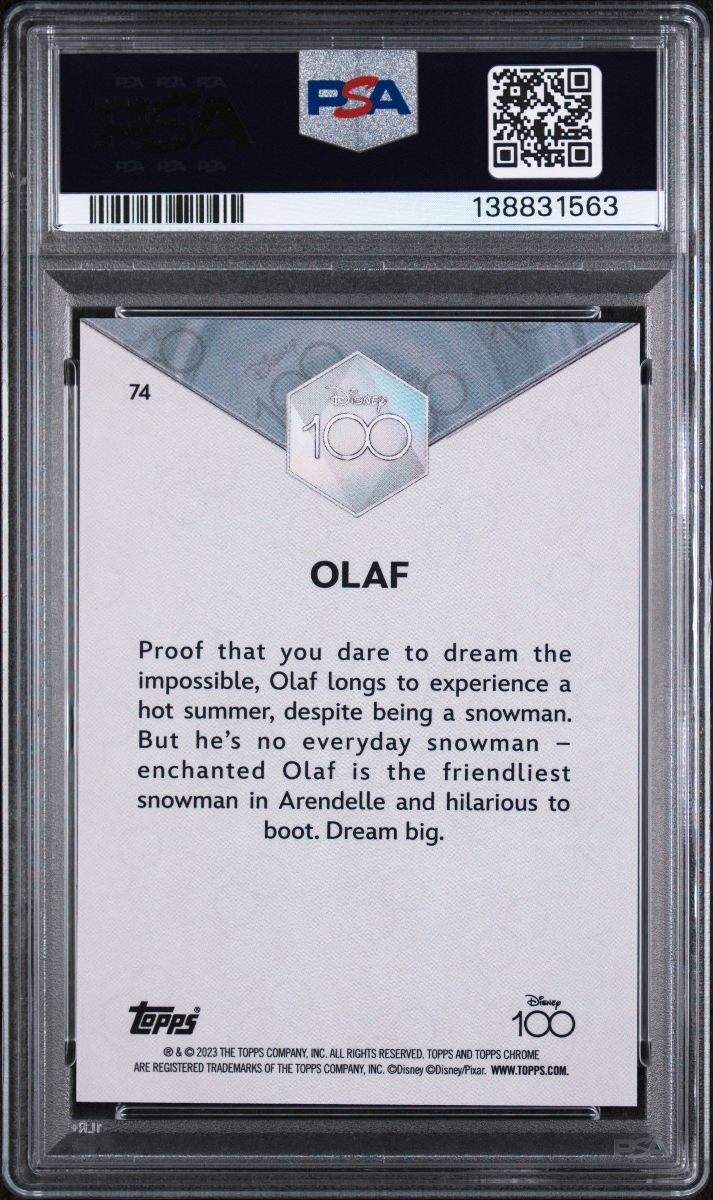 2023 Topps Chrome Disney100 Olaf #74 PSA 9