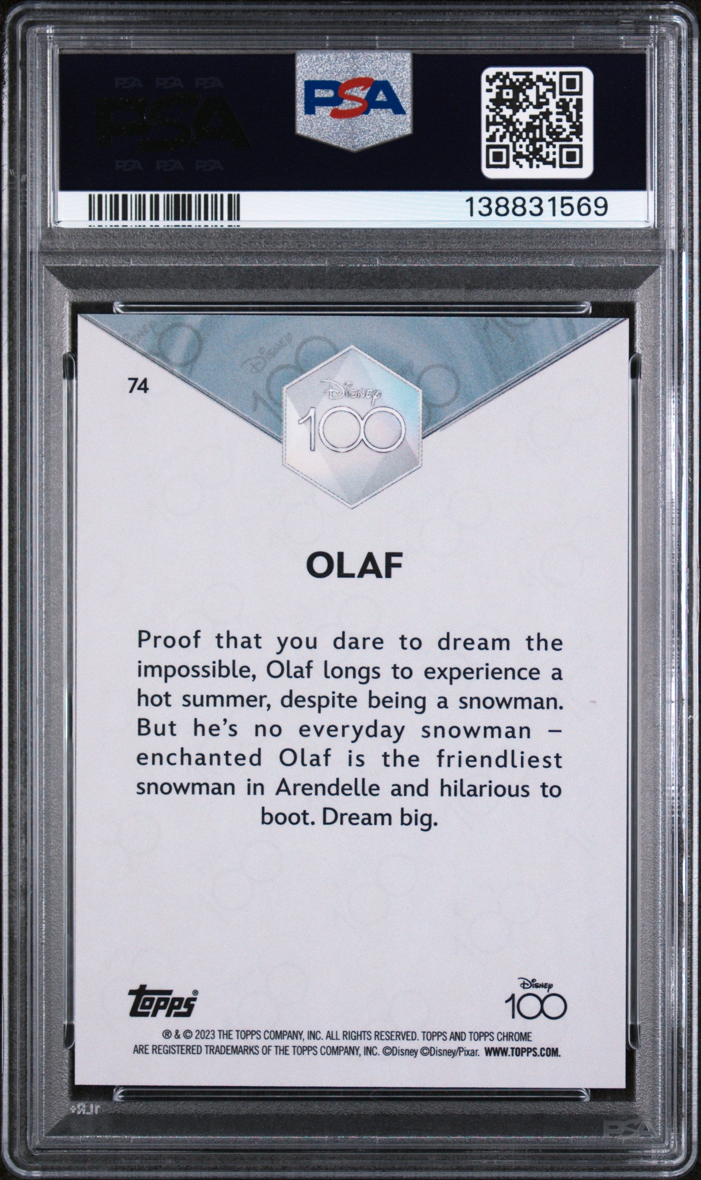 2023 Topps Chrome Disney100 Olaf #74 PSA 9