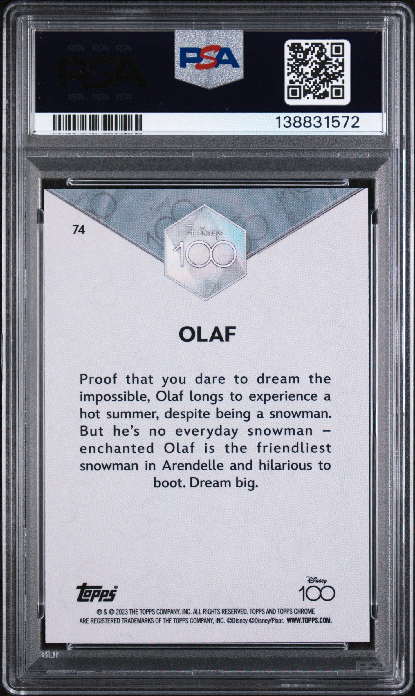 2023 Topps Chrome Disney100 Olaf #74 PSA 9