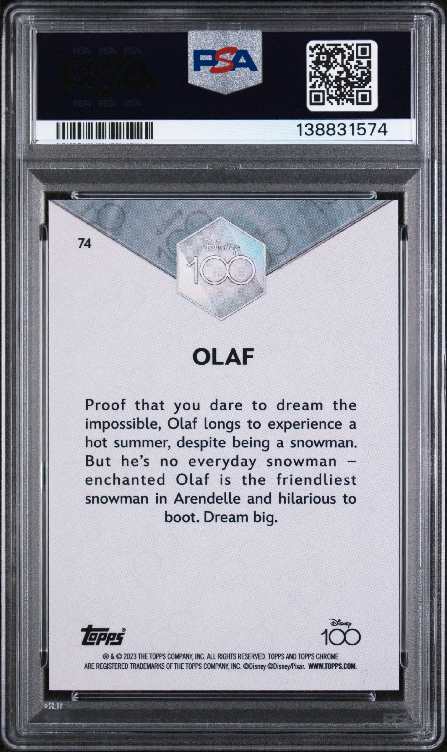 2023 Topps Chrome Disney100 Olaf #74 PSA 9