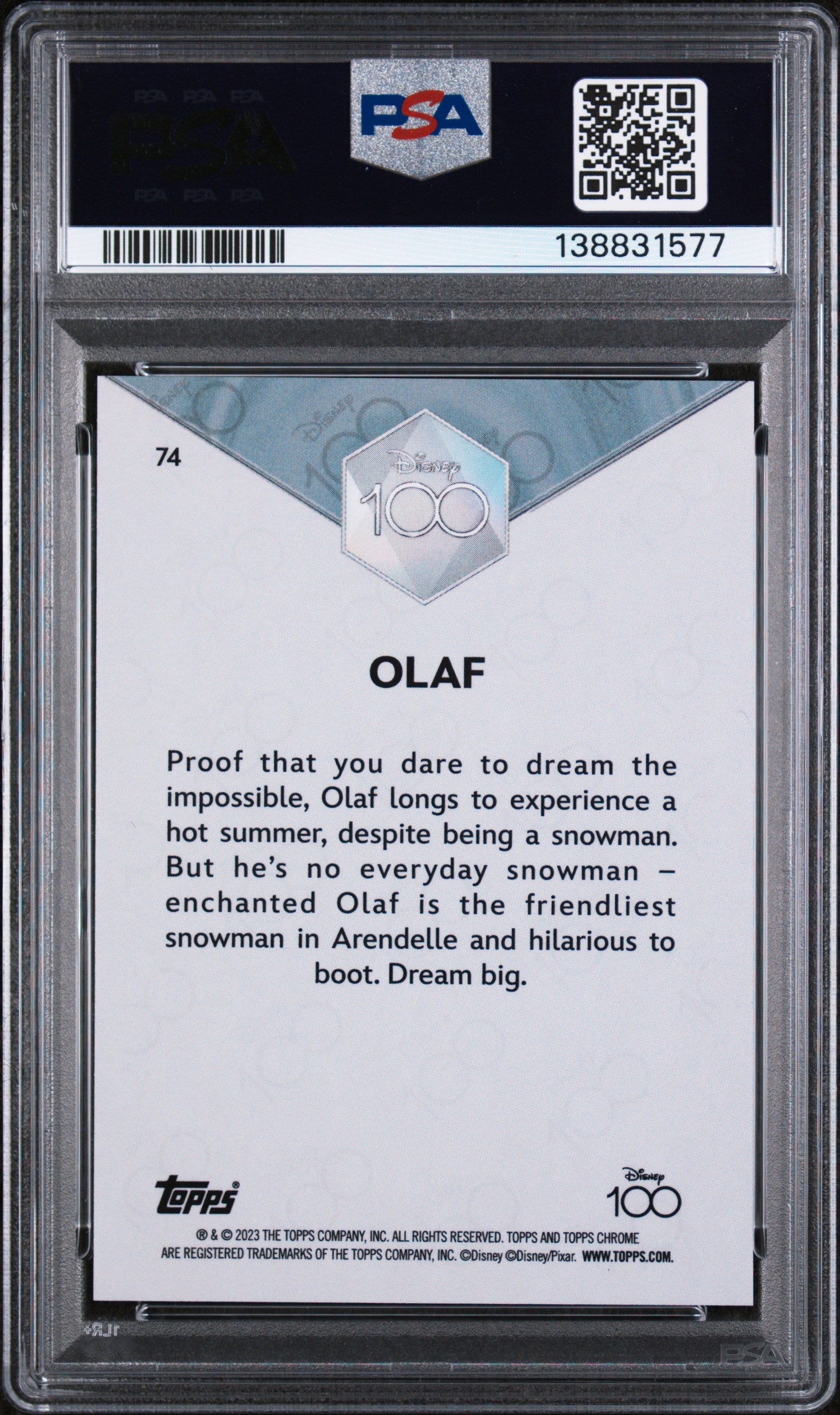 2023 Topps Chrome Disney100 Olaf #74 PSA 9