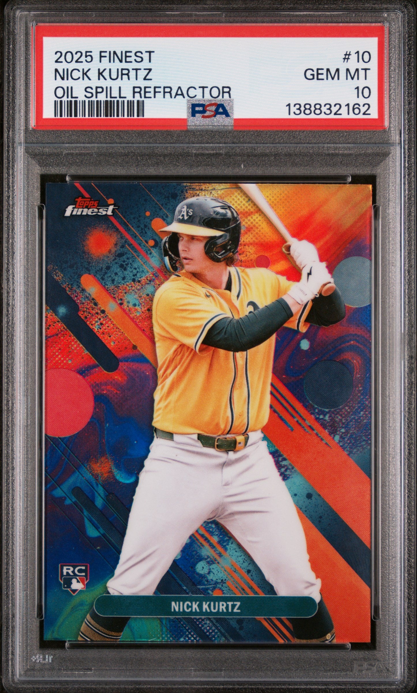 2025 Topps Finest Oil Spill Refractor Nick Kurtz #10 PSA 10