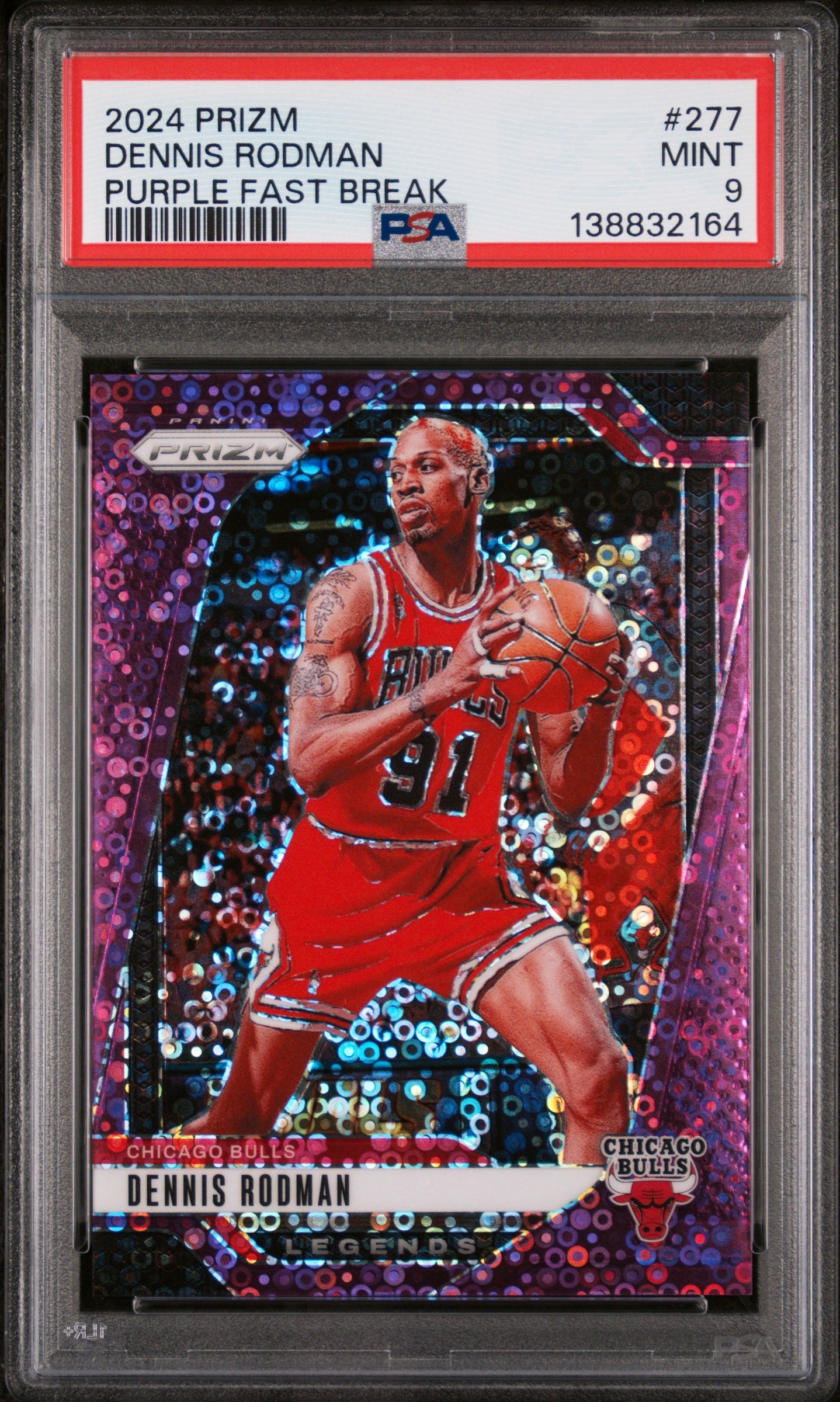 2024 Panini Prizm Prizms Fast Break Purple Dennis Rodman #277 /75 PSA 9