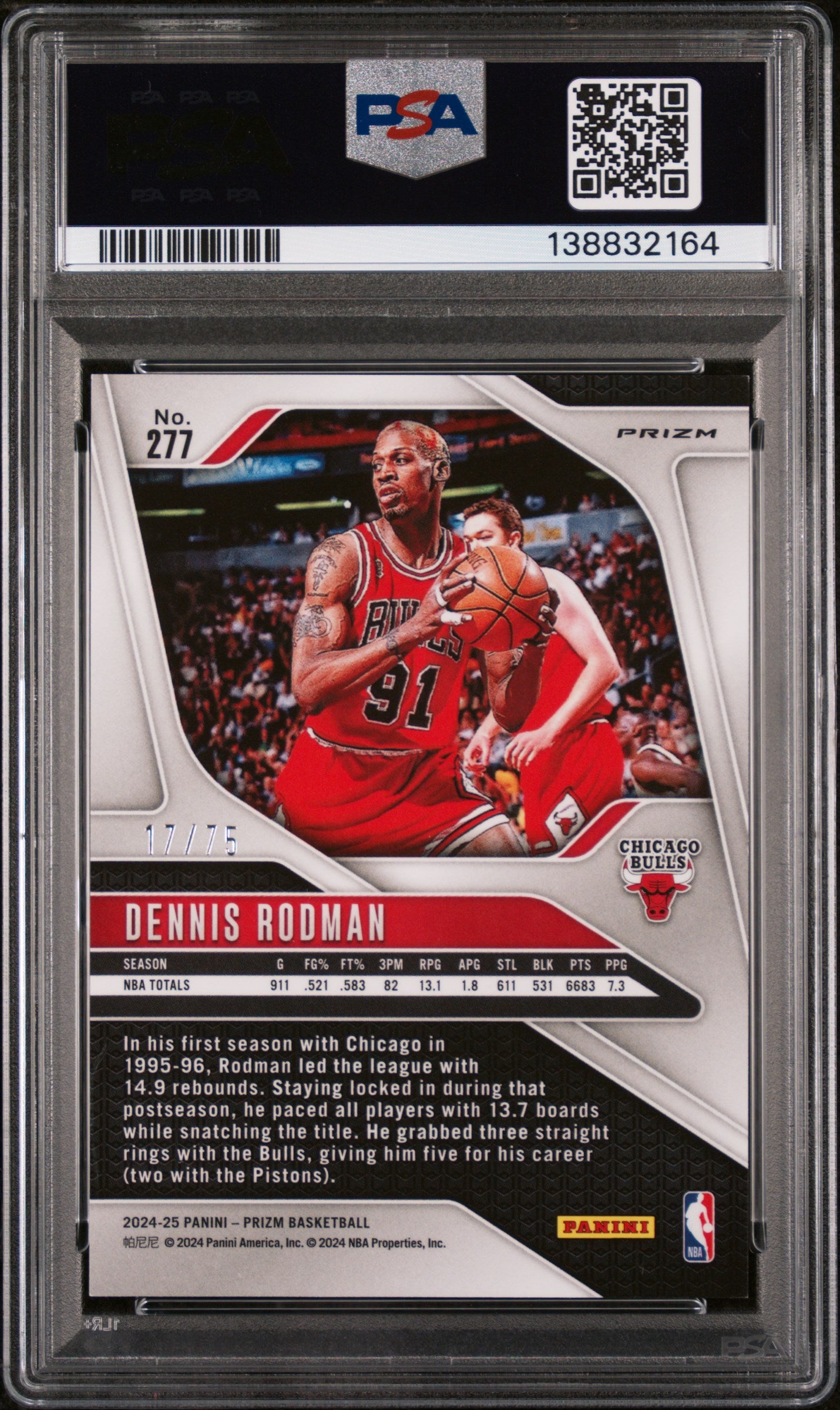 2024 Panini Prizm Prizms Fast Break Purple Dennis Rodman #277 /75 PSA 9