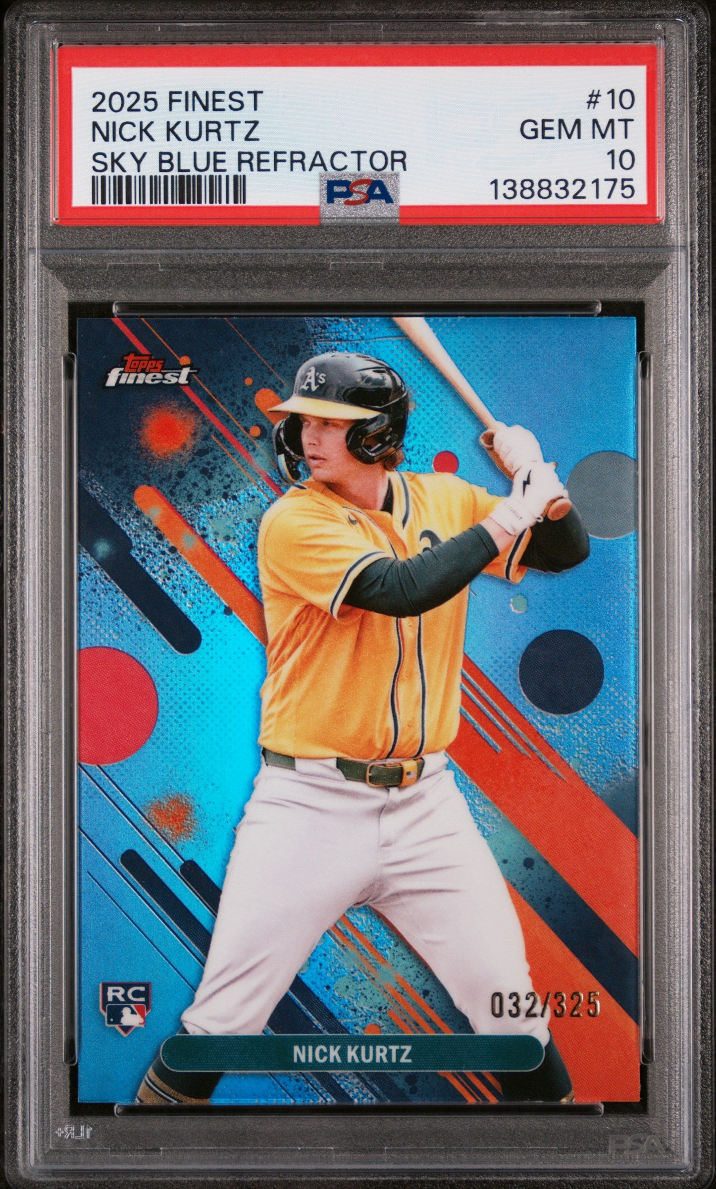 2025 Topps Finest Sky Blue Refractor Nick Kurtz #10 /325 PSA 10