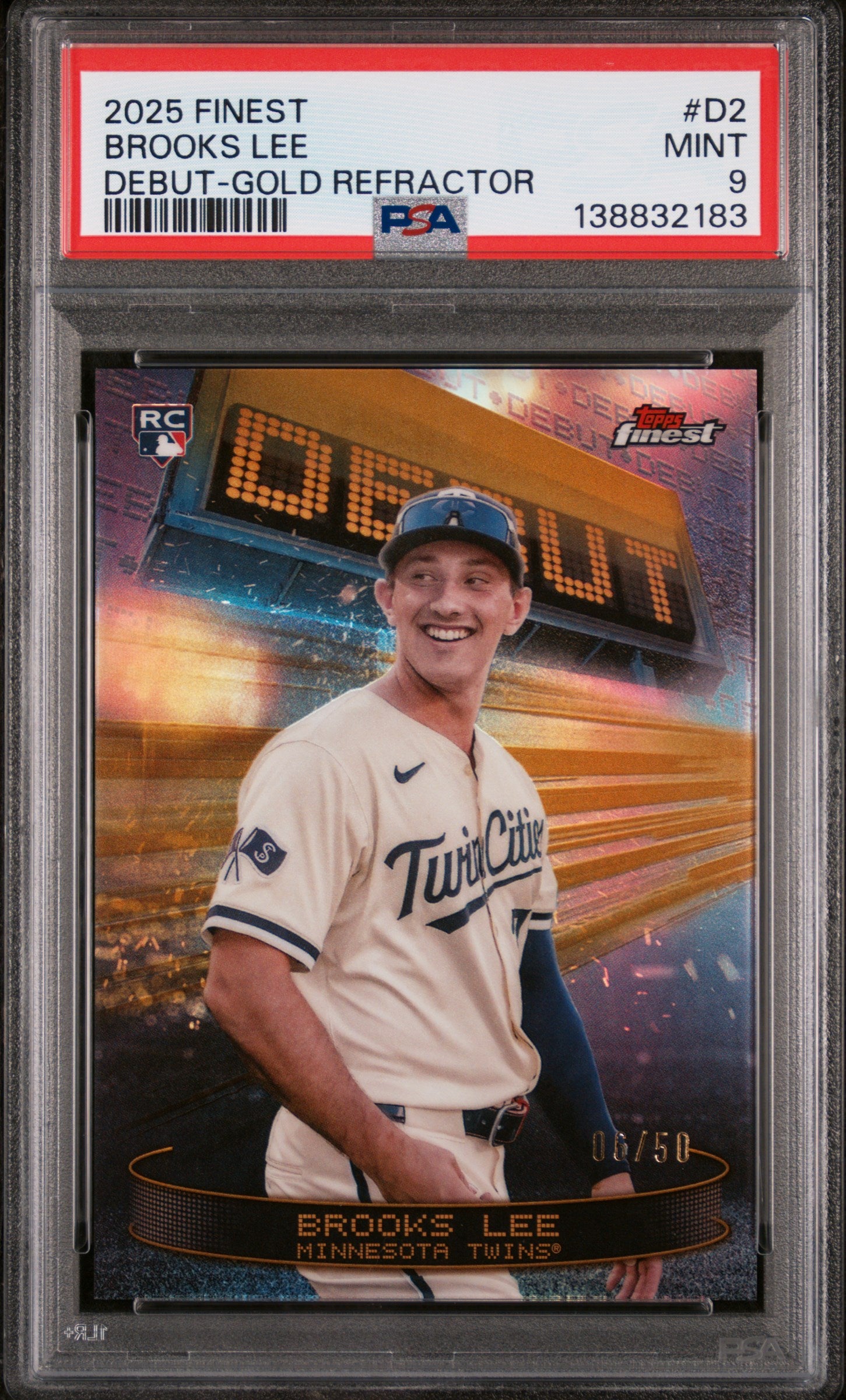 2025 Topps Finest Debut Gold Refractor Brooks Lee #D2 /50 PSA 9