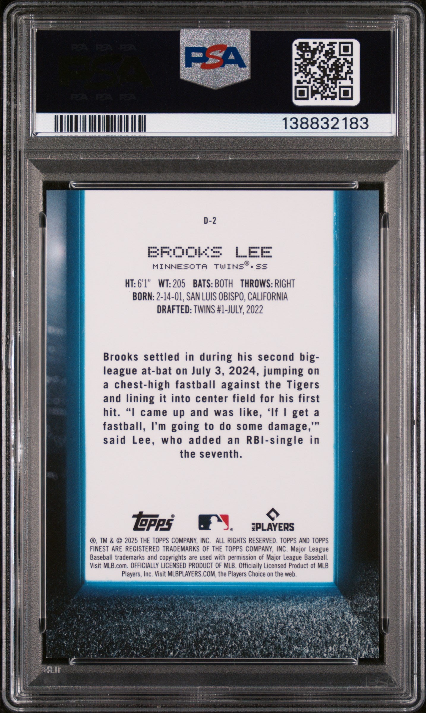 2025 Topps Finest Debut Gold Refractor Brooks Lee #D2 /50 PSA 9