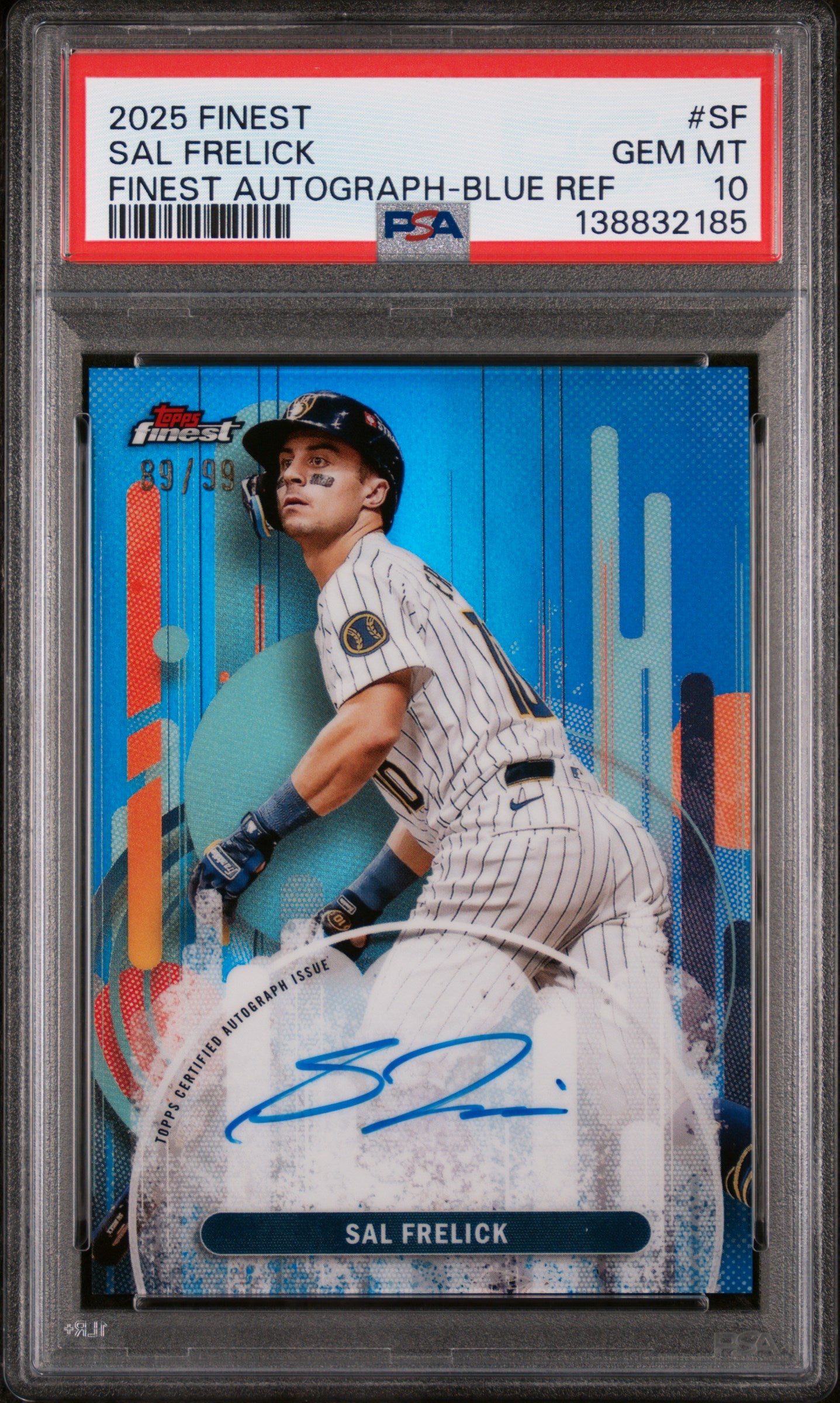 2025 Topps Finest Finest Autographs Blue Refractor Sal Frelick #SF /99 PSA 10