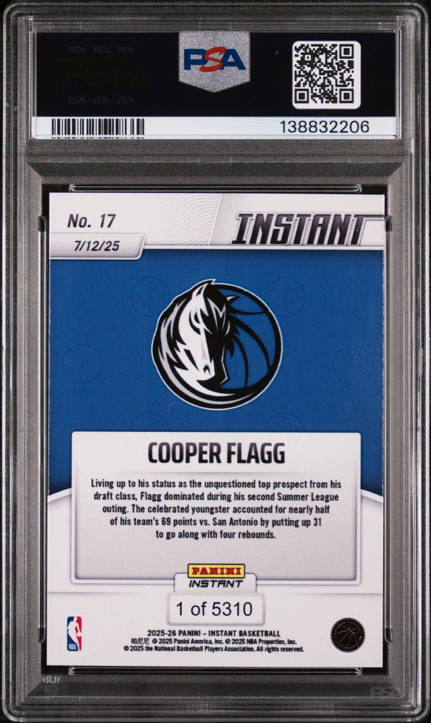 2025 Panini Instant Cooper Flagg #17 /5310 /1 PSA 10