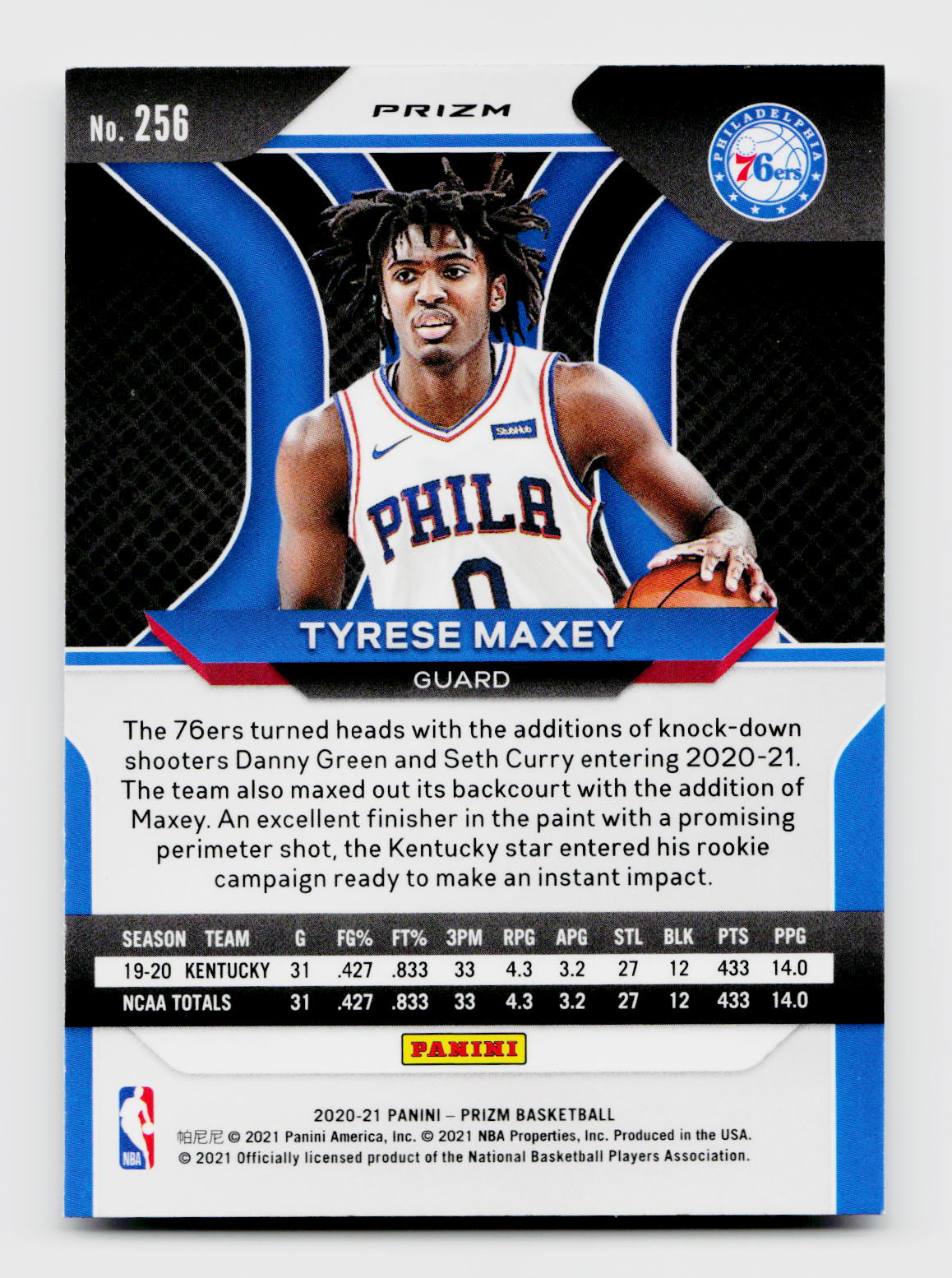 2020 Prizm #256 Tyrese Maxey Silver Rookie RC