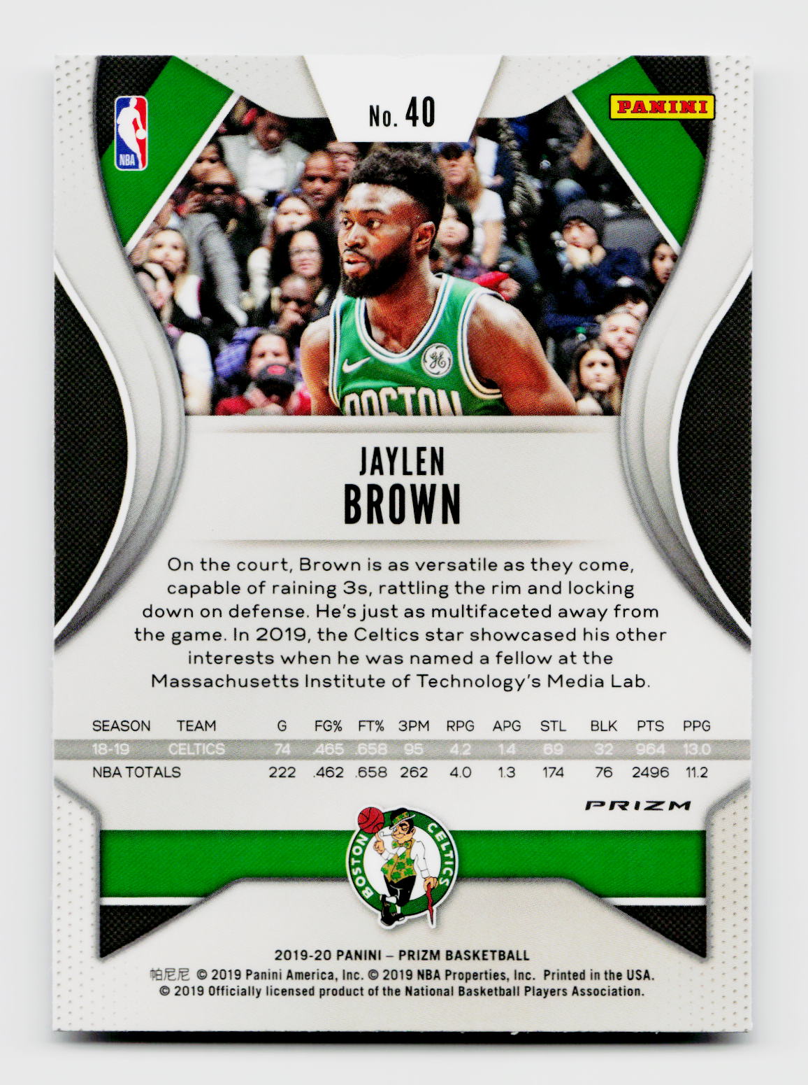 2019 Prizm #40 Jaylen Brown White Sparkle SSP