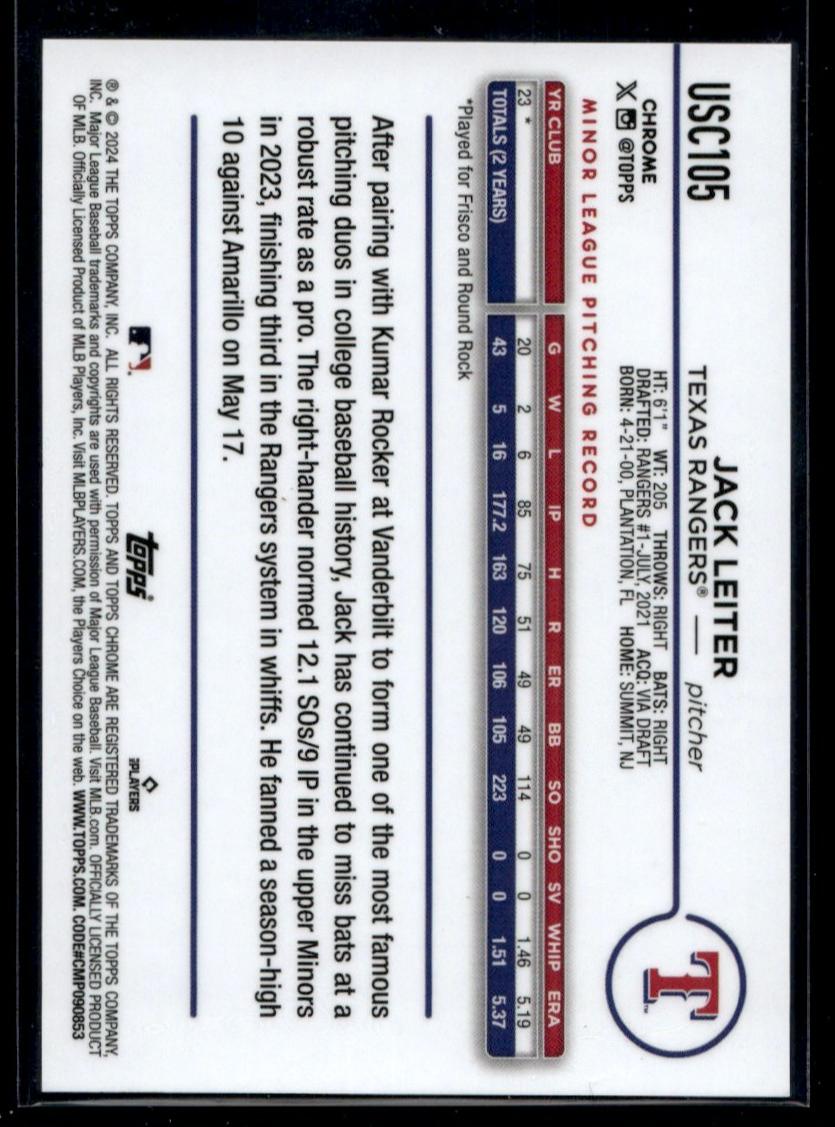 2023 Topps Chrome Green Speckle Jack Leiter #USC105 RC