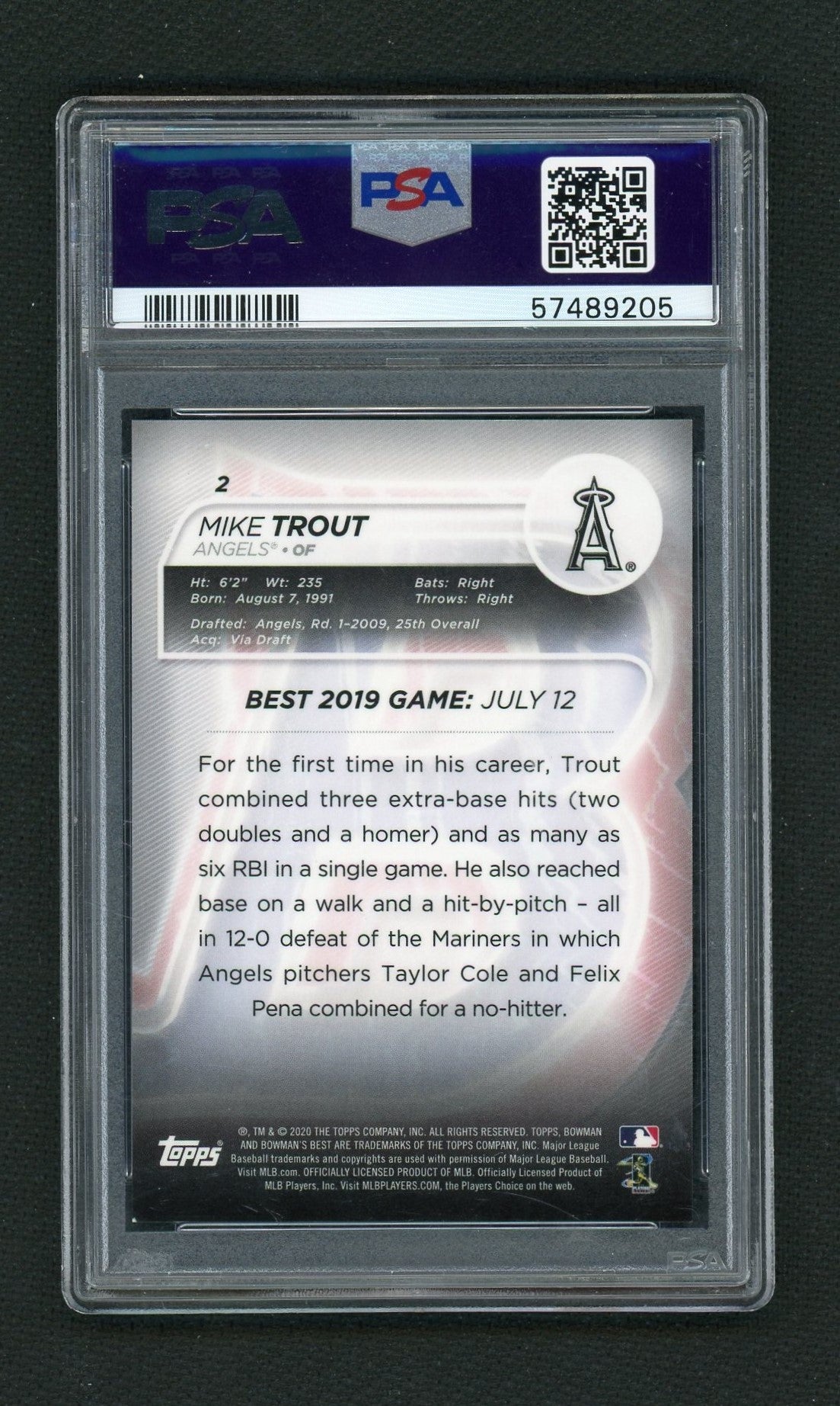 2020 Bowman's Best Atomic Refractor Mike Trout #2 PSA 8.5