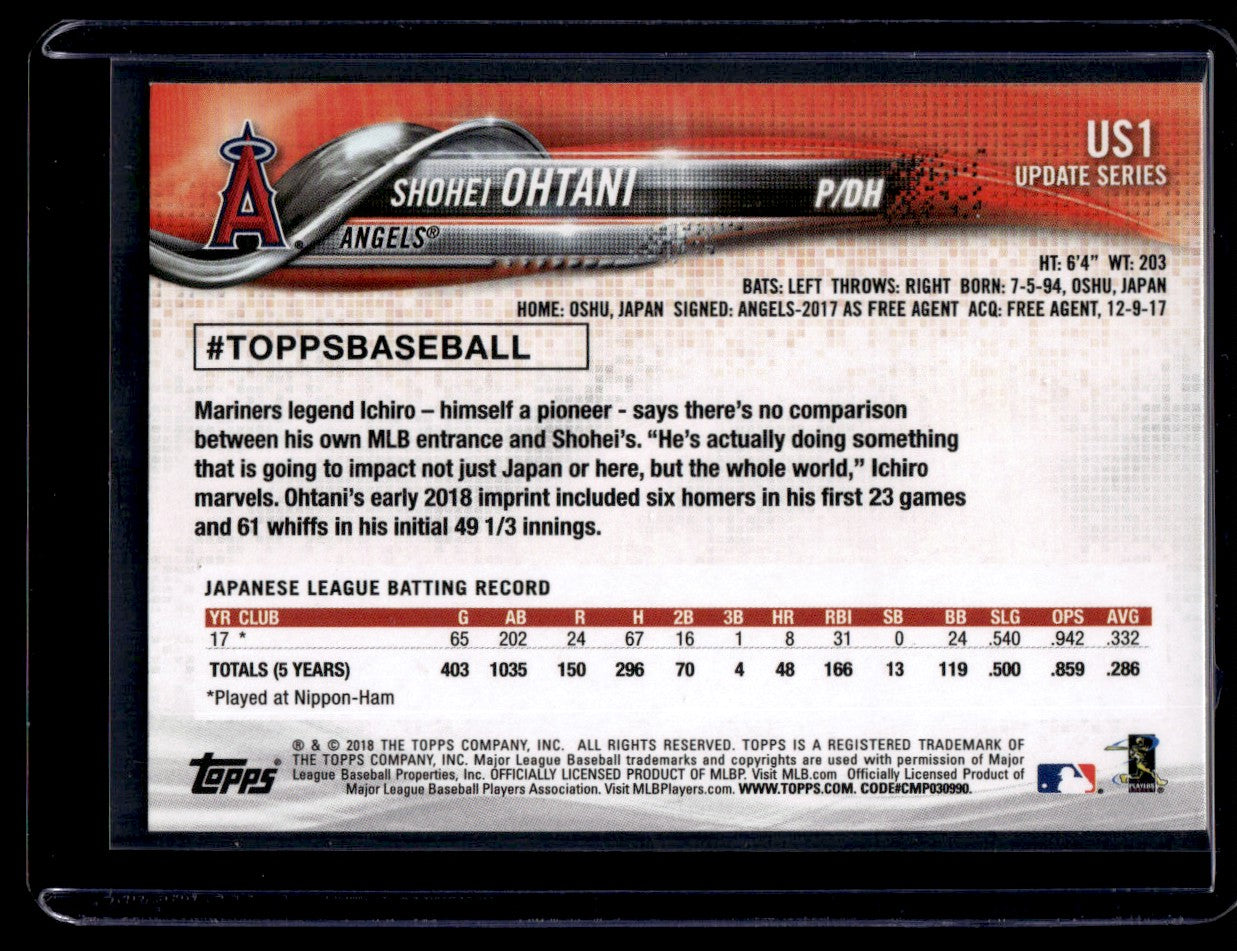 2018 Topps US1 Shohei Ohtani Update Series Rookie Angels