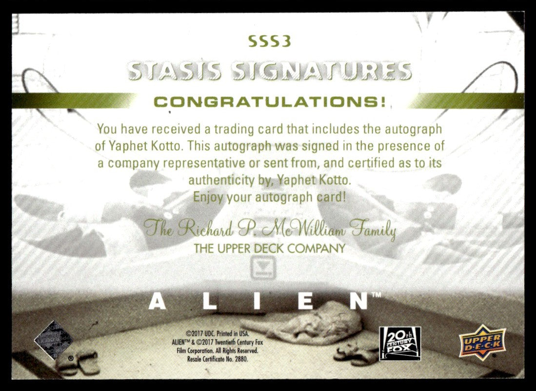 2017 Upper Deck SSS3 Yaphet Kotto Stasis Signatures Auto