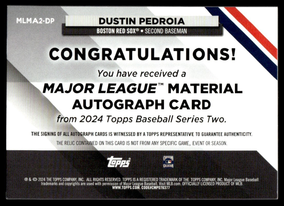 2024 Topps Major League Material Dustin Pedroia Game-Used Patch Auto Jersey Match /38