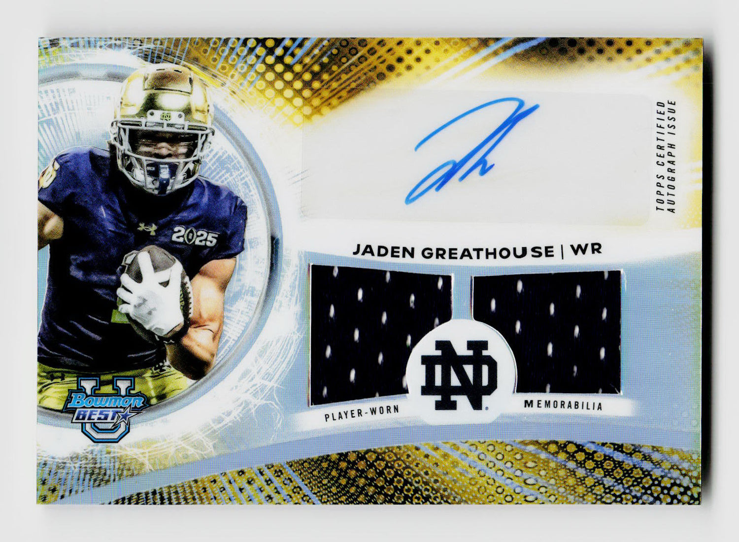 2025 Bowman U Best Jaden Greathouse Dual Patch Auto Player-Worn