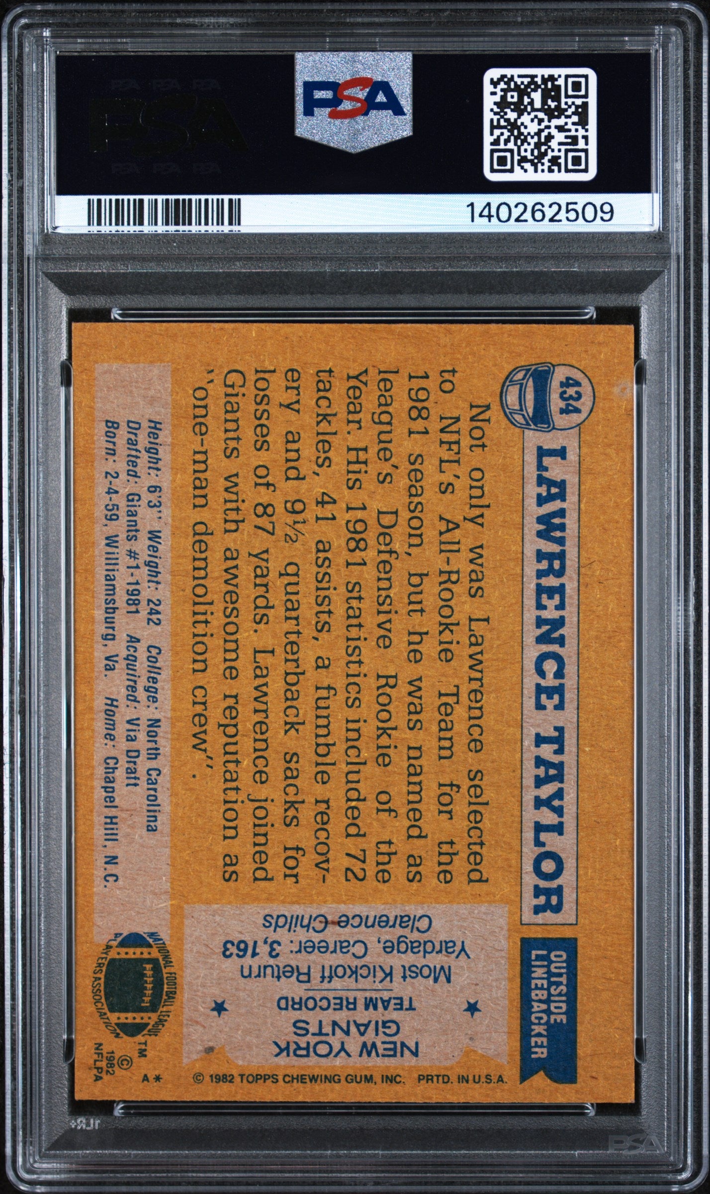 1982 Topps All Pro Lawrence Taylor #434 PSA 7