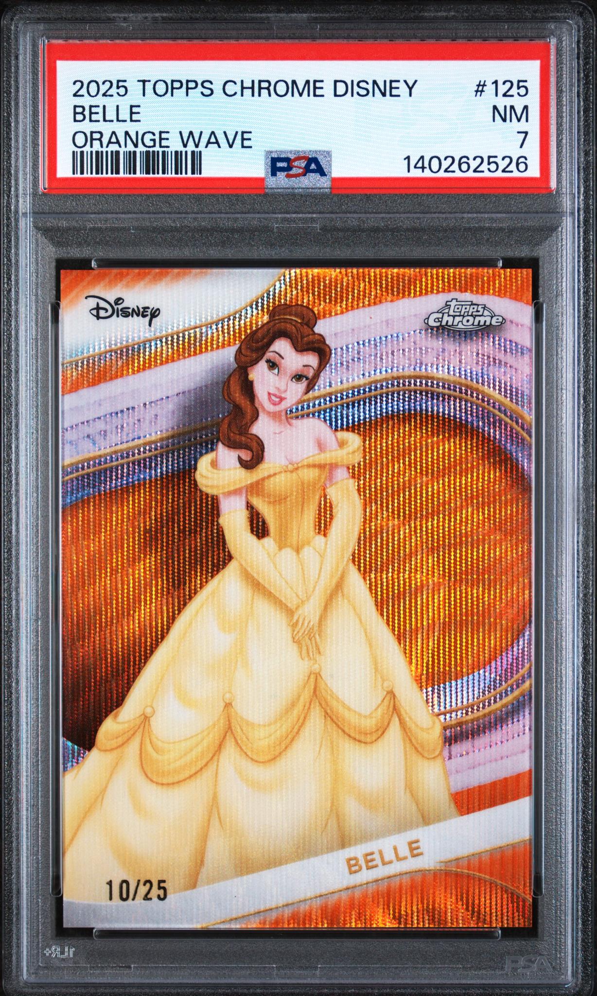 2025 Topps Chrome Disney Orange Wave Belle #125 /25 PSA 7