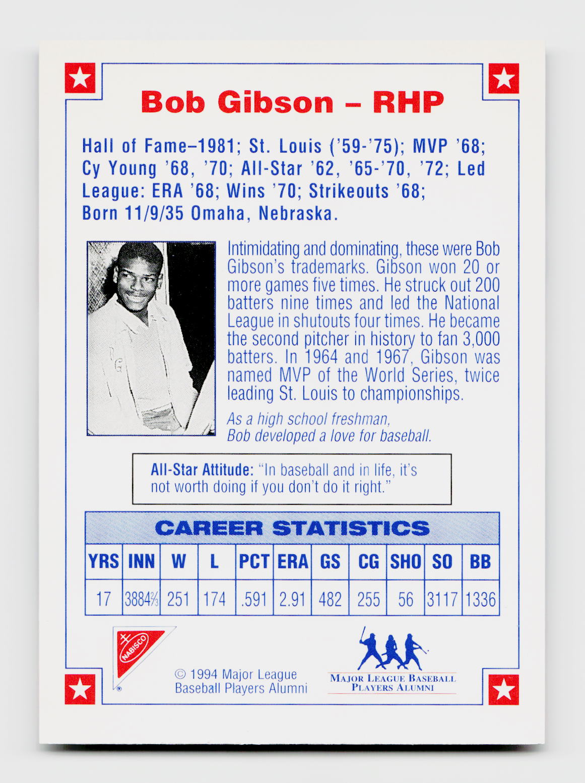 1994 Nabisco All-Star Legends Bob Gibson Auto