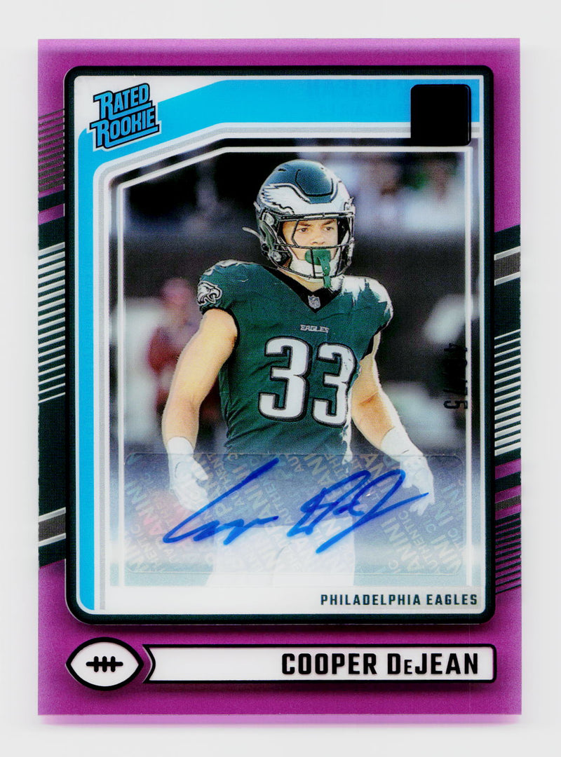 2024 Clearly Donruss #72 Cooper DeJean Rated Rookie RC Purple Auto /75