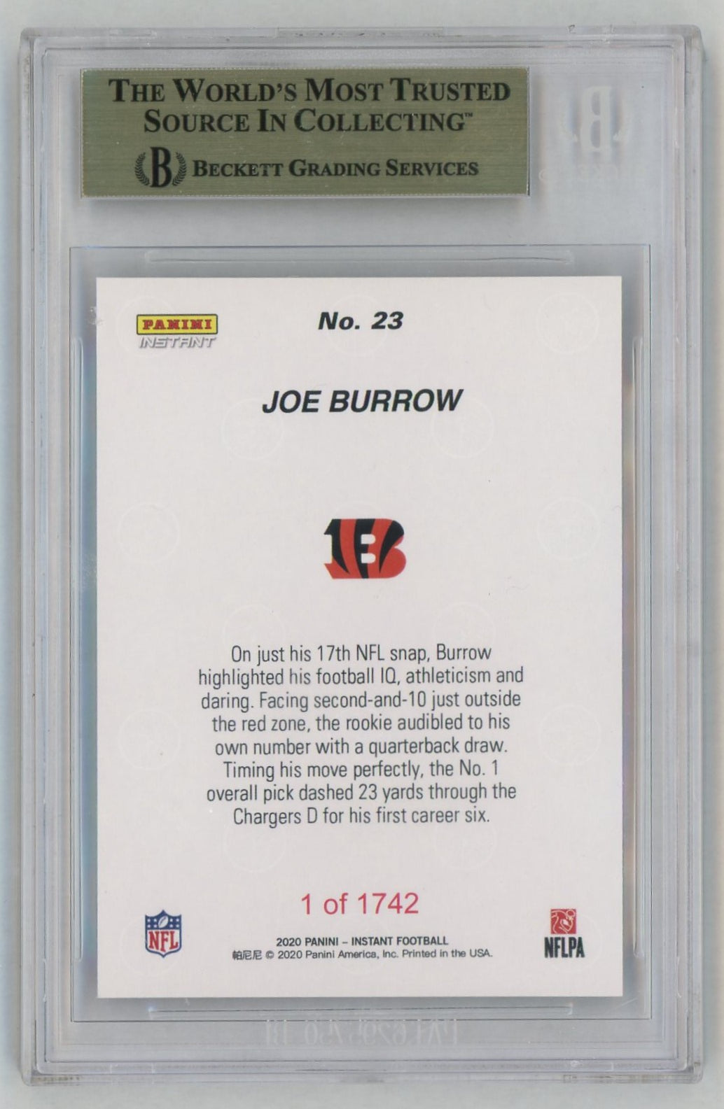 2020 Panini Instant #23 Joe Burrow First TD Rookie RC /1742 BGS 10
