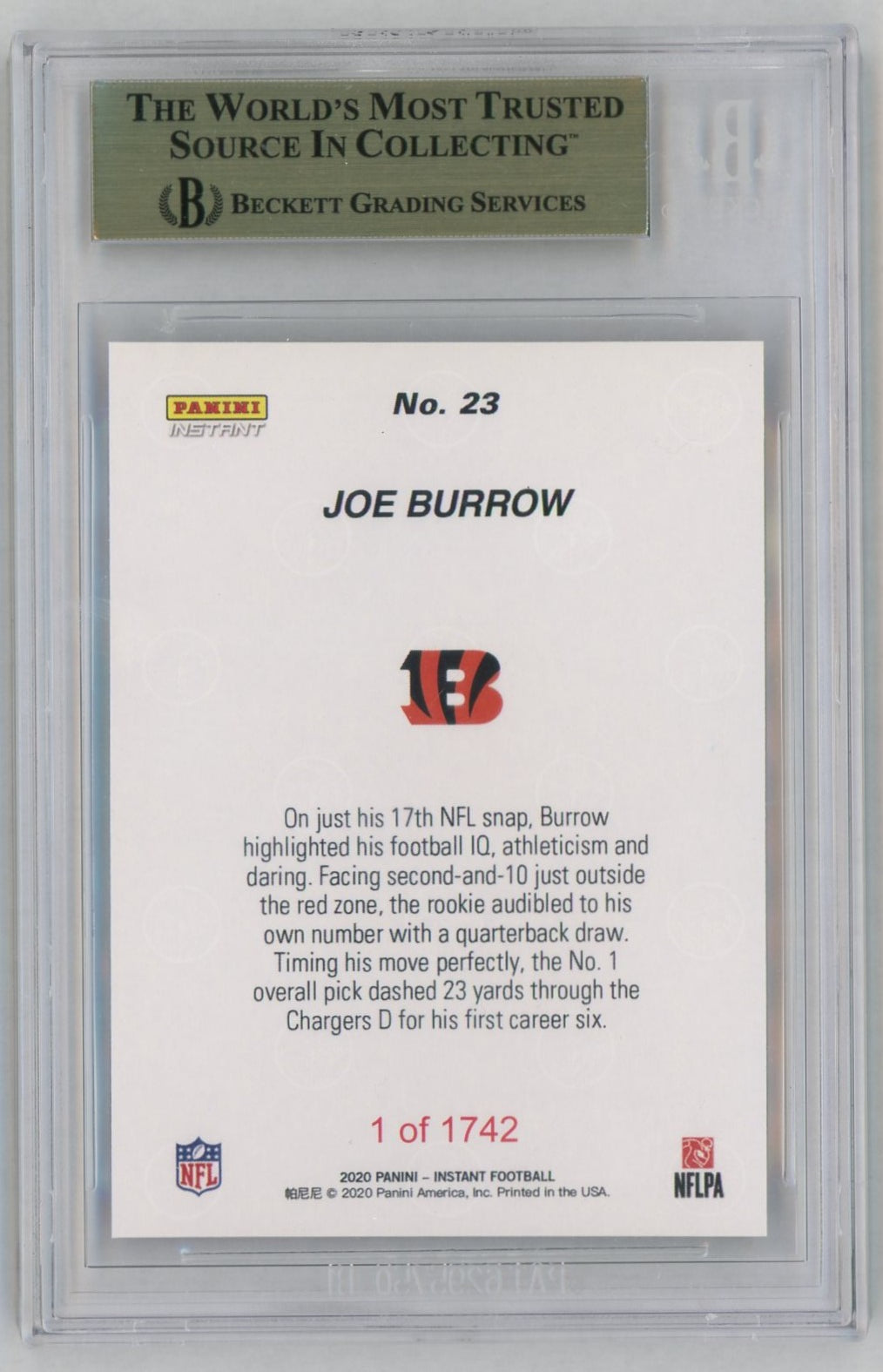 2020 Panini Instant #23 Joe Burrow First TD Rookie RC /1742 BGS 10